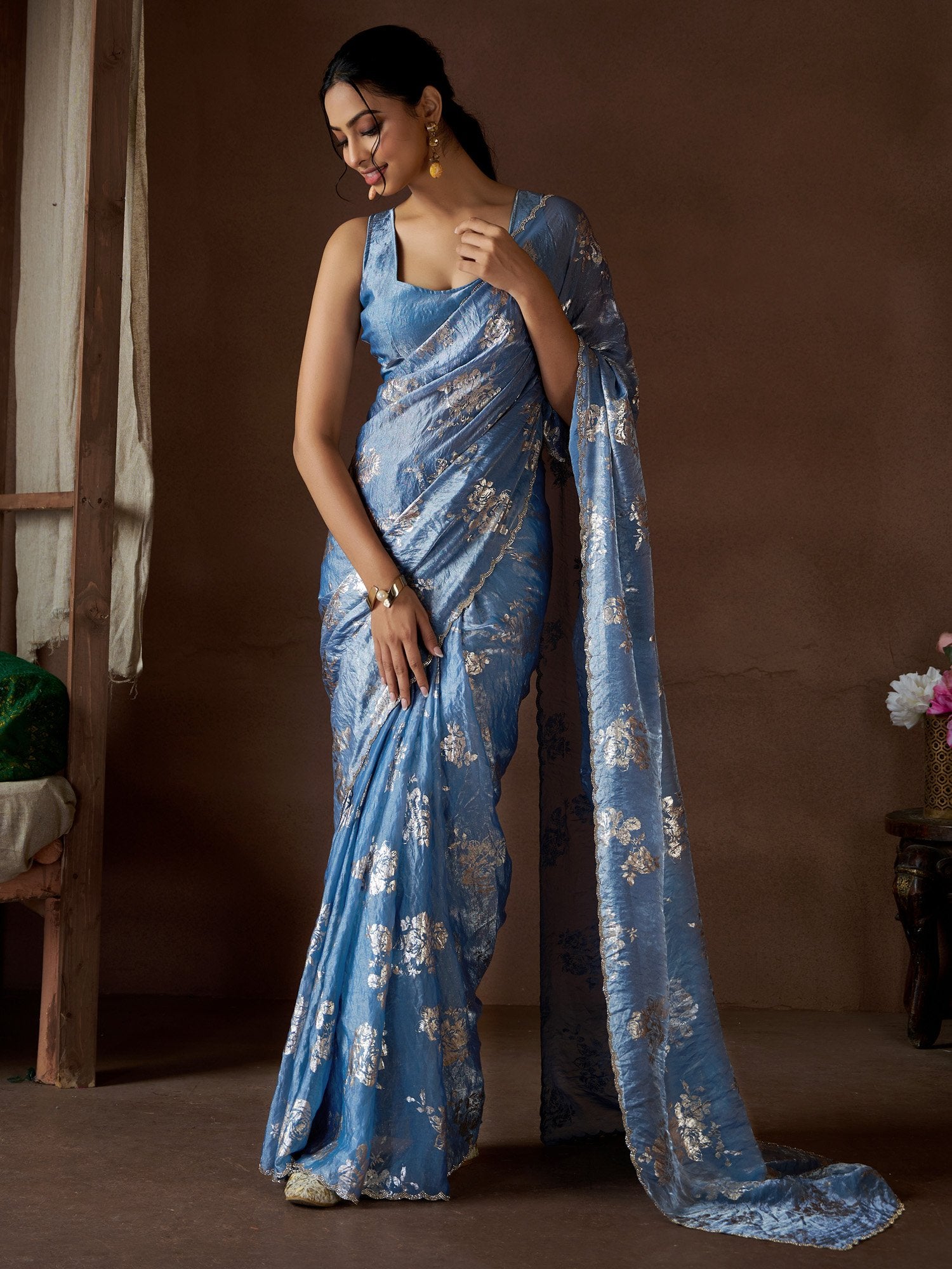 Blue Blue Party Wear Pure Silk Printed Saree