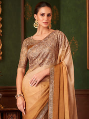 Beige Party Wear Chiffon Embellished Saree - The Dori Store