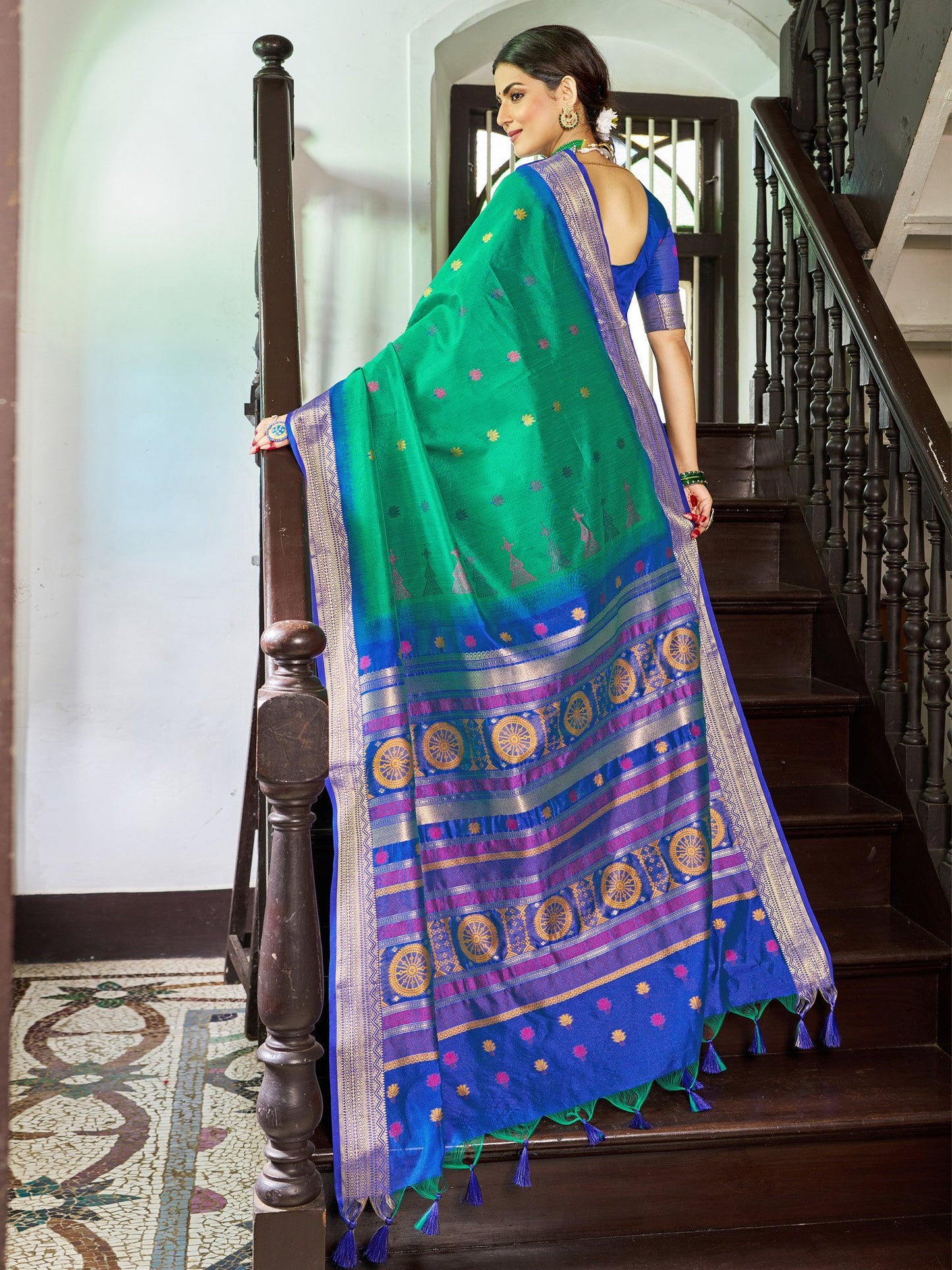 Green Banarasi Raw Silk Woven Saree