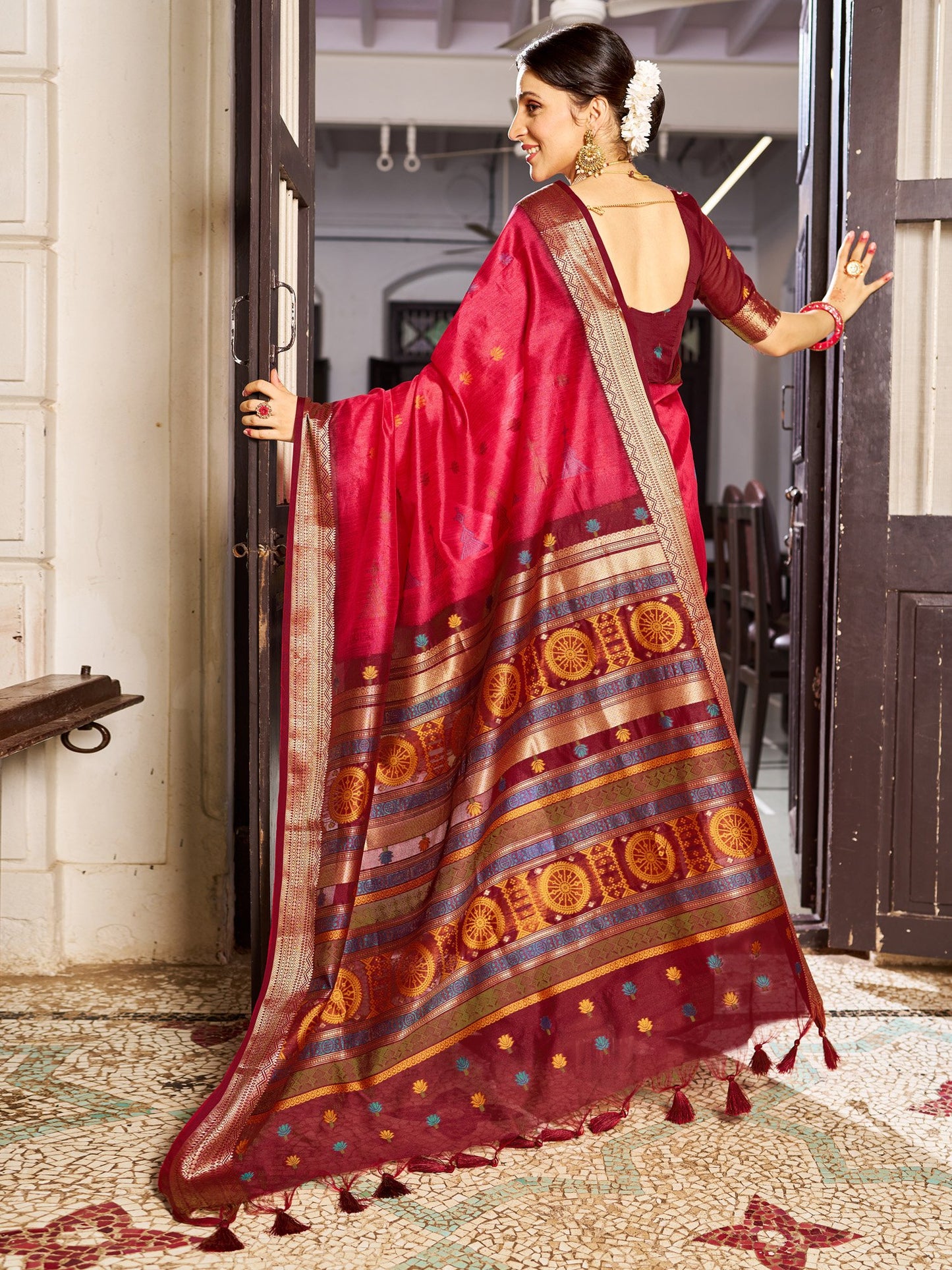 Pink Banarasi Raw Silk Woven Saree
