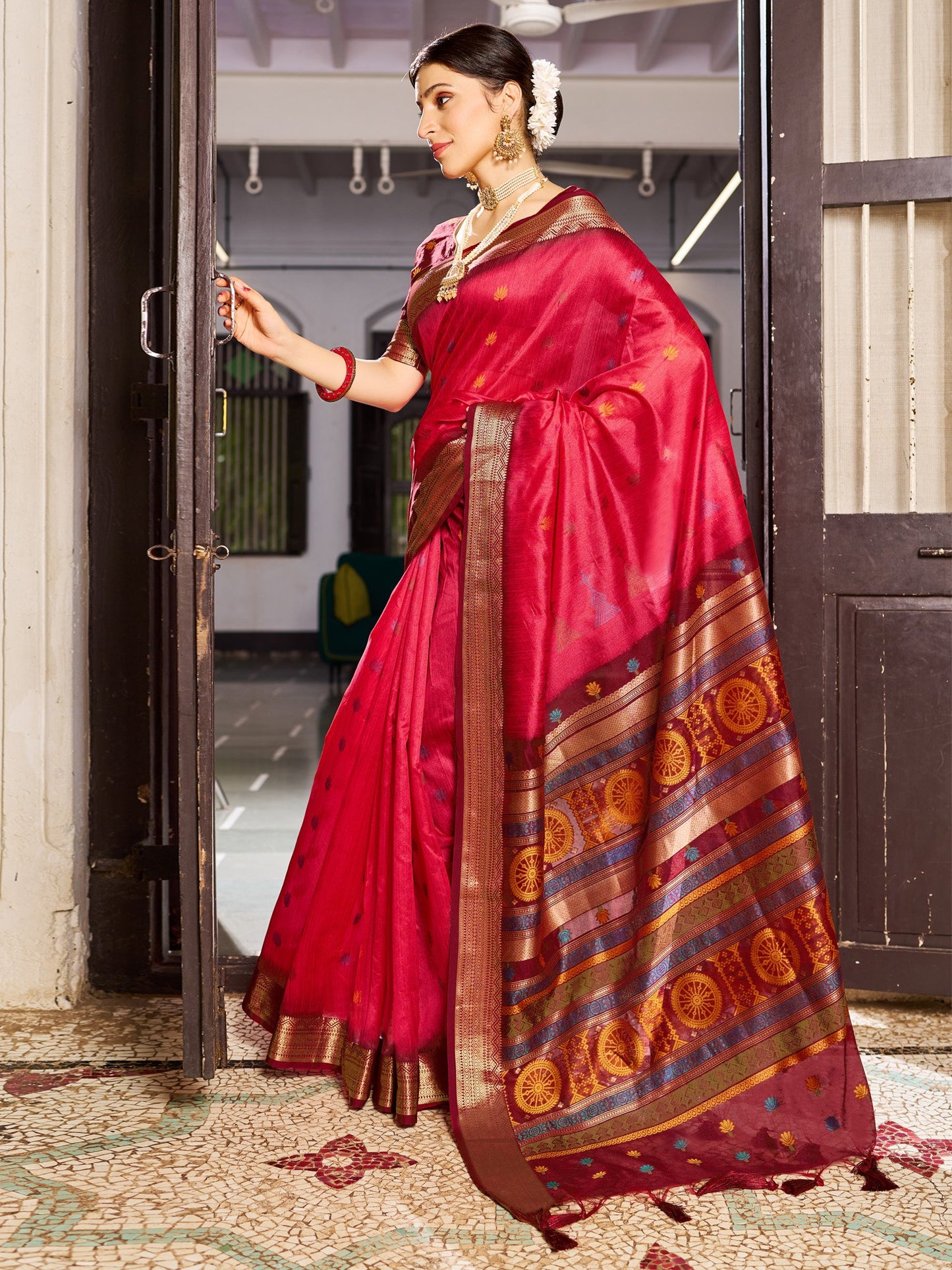 Pink Banarasi Raw Silk Woven Saree