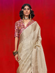 Cream Party Wear Tissue Woven Saree - The Dori Store