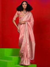 Peach Party Wear Tissue Woven Saree - The Dori Store