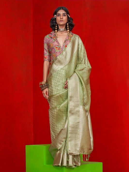 Green Light Party Wear Tissue Woven Saree