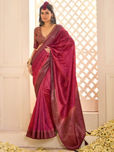Burgundy Jamdani Tussar Silk Woven Saree - The Dori Store