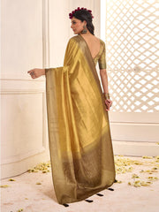 Gold Jamdani Tussar Silk Woven Saree - The Dori Store