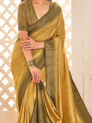 Gold Jamdani Tussar Silk Woven Saree - The Dori Store