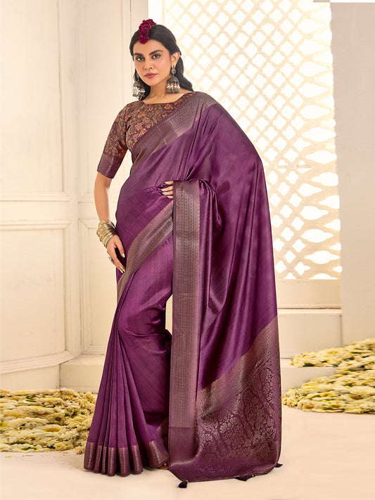 Purple Purple Jamdani Tussar Silk Woven Saree