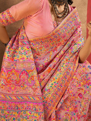 Pink Phulkari Cotton Silk Woven Saree - The Dori Store