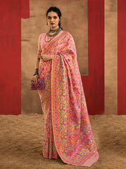 Pink Phulkari Cotton Silk Woven Saree - The Dori Store