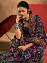 Navy Phulkari Cotton Silk Woven Saree - The Dori Store