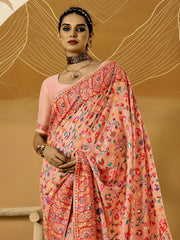 Peach Phulkari Cotton Silk Woven Saree - The Dori Store