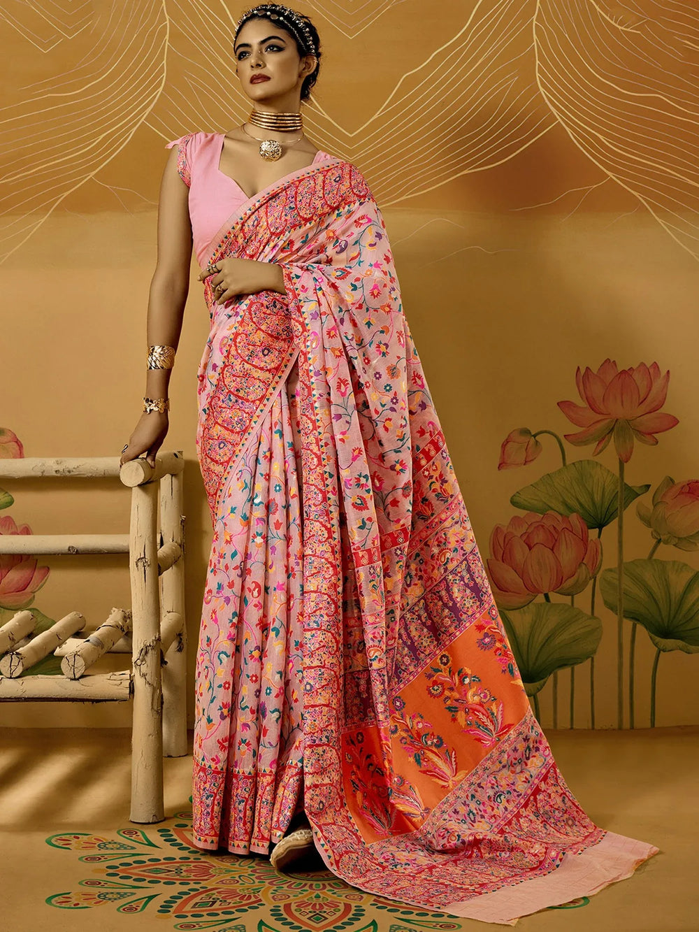 Pink Phulkari Cotton Silk Woven Saree - The Dori Store