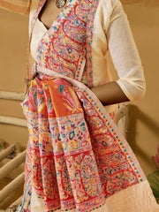 Cream Phulkari Cotton Silk Woven Saree - The Dori Store