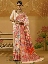 Cream Phulkari Cotton Silk Woven Saree - The Dori Store