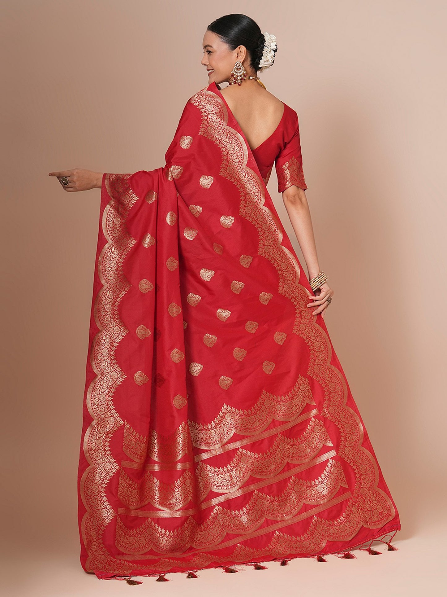 Red Banarasi Silk Blend Woven Saree