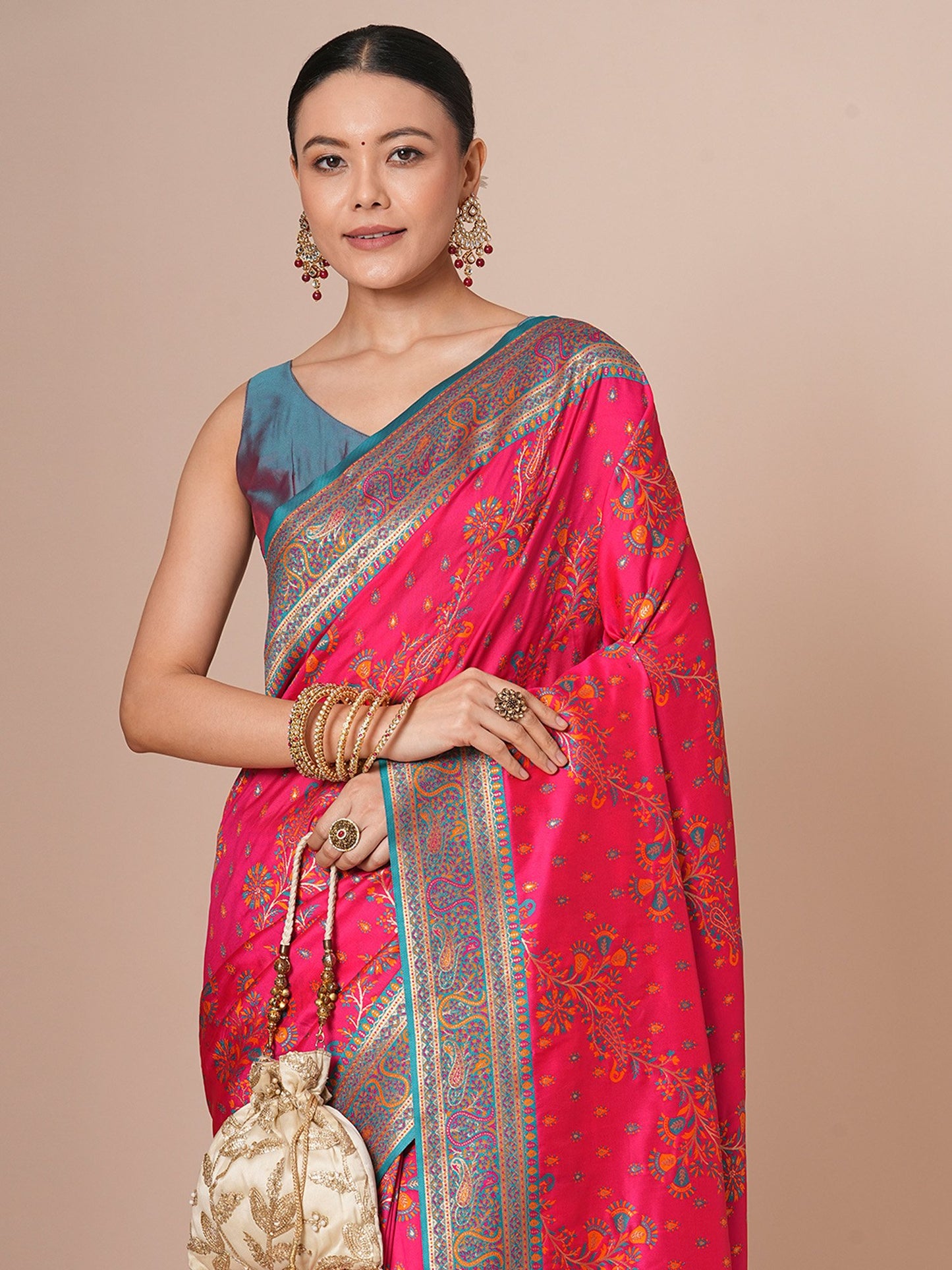 Pink Banarasi Silk Blend Woven Saree