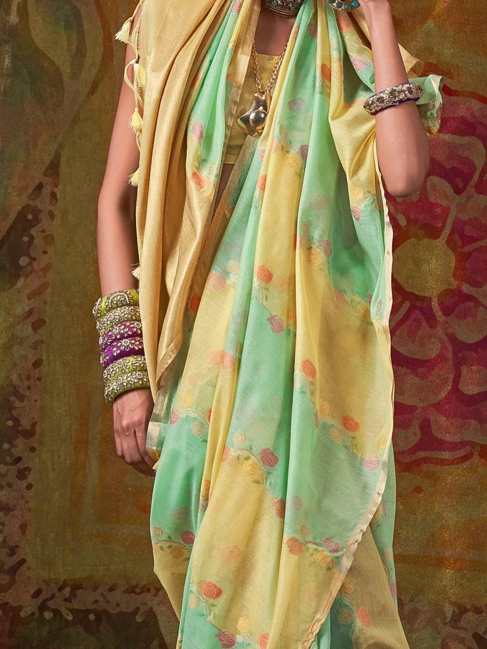 Yellow Jamdani Cotton Silk Woven Saree - The Dori Store