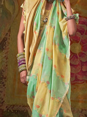Yellow Jamdani Cotton Silk Woven Saree - The Dori Store