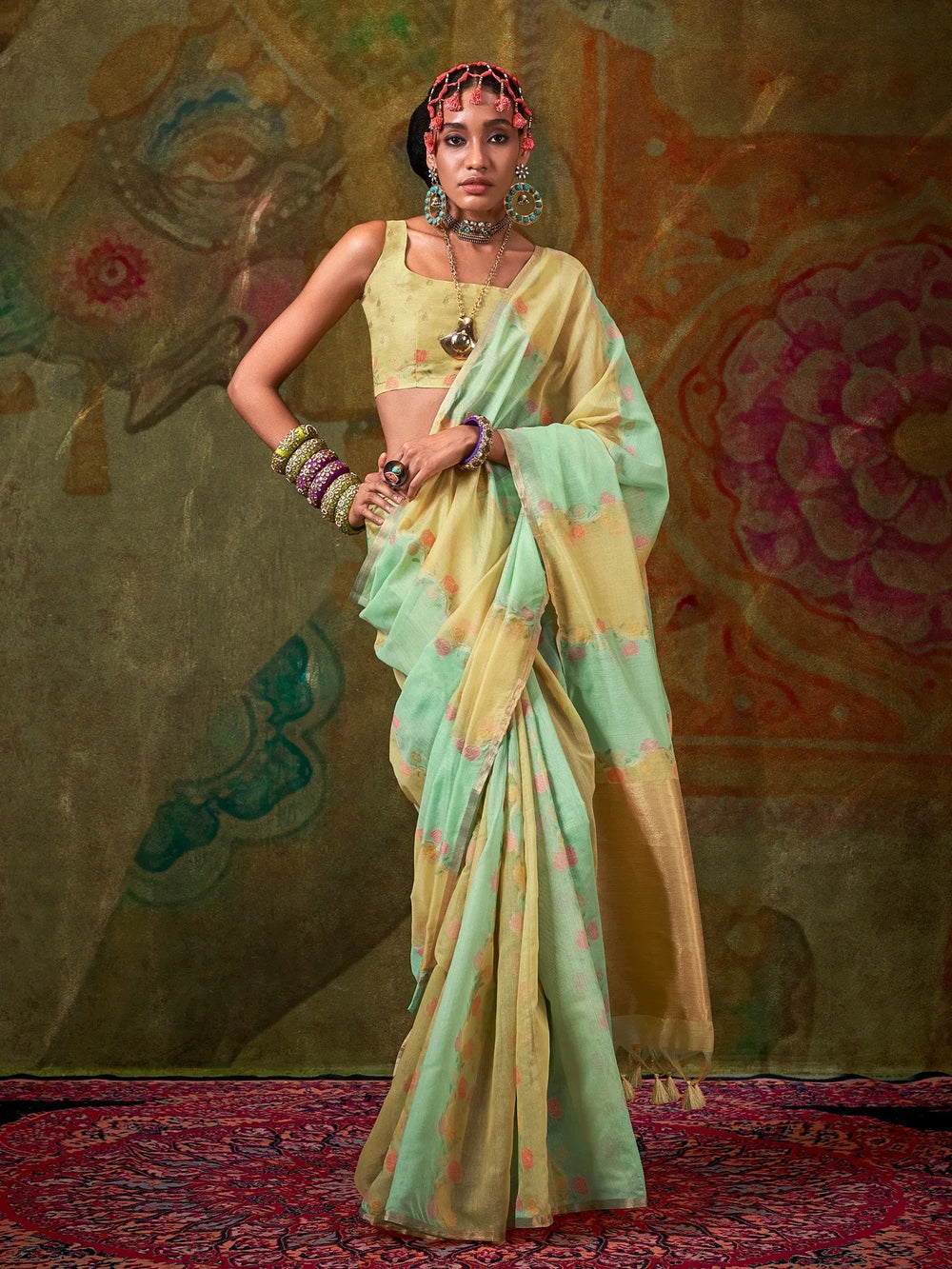 Yellow Jamdani Cotton Silk Woven Saree - The Dori Store