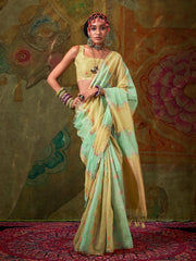 Yellow Jamdani Cotton Silk Woven Saree - The Dori Store