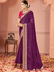Purple Party Wear Vichitra Silk Zari Embroidered Saree - The Dori Store