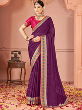 Purple Party Wear Vichitra Silk Zari Embroidered Saree - The Dori Store