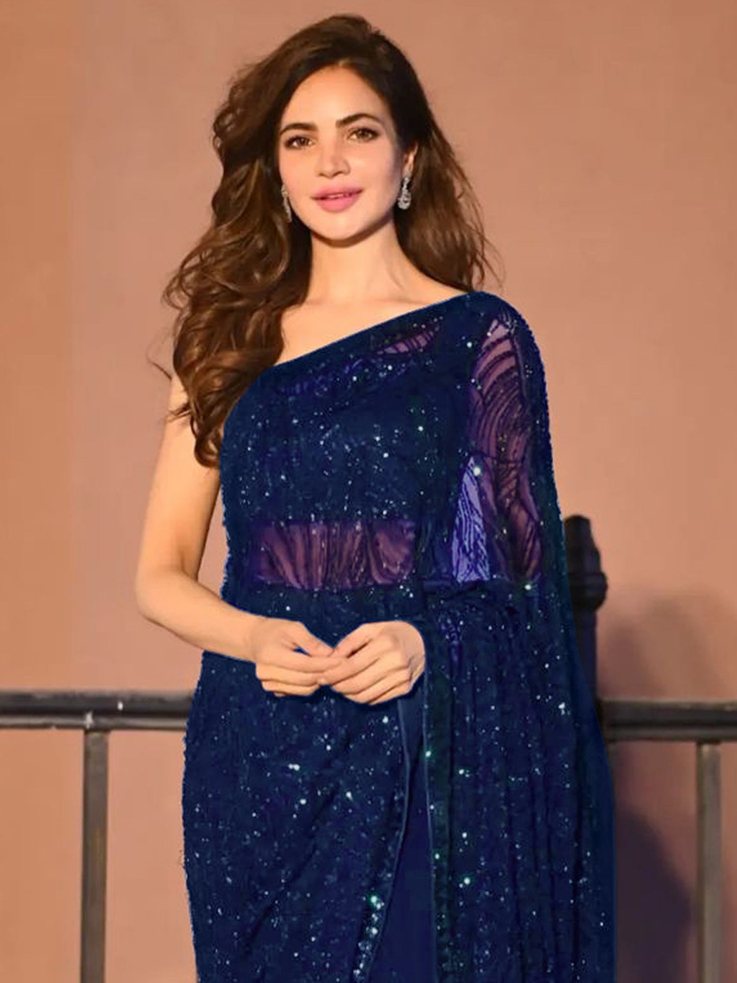 Navy Party Wear Georgette Embellished Saree