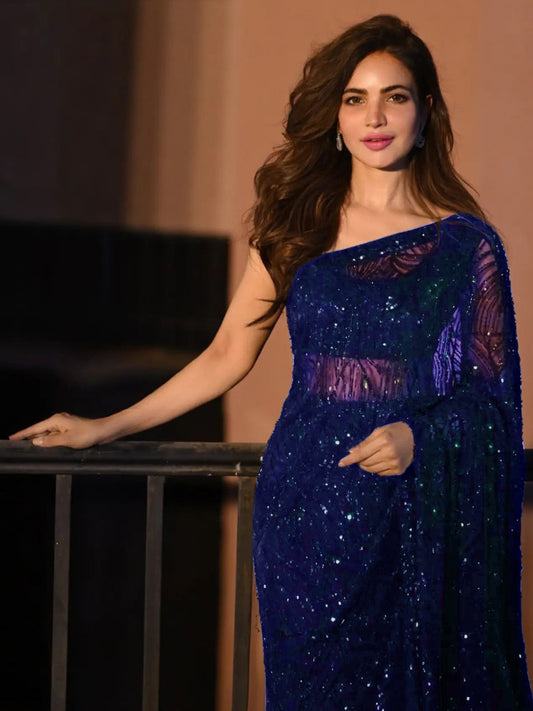 Blue Navy Party Wear Georgette Embellished Saree