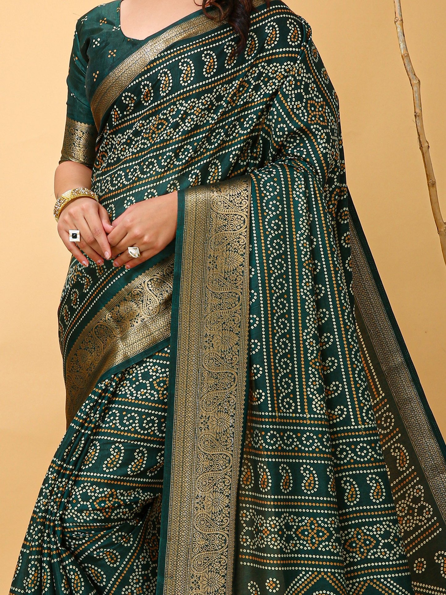 Green Bandhani Dola Silk Printed Saree