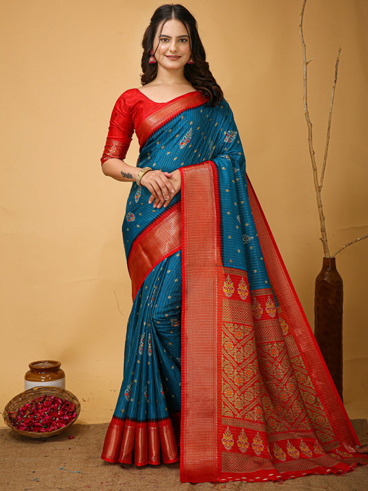 Light Blue Light Sungudi Silk Blend Printed Saree
