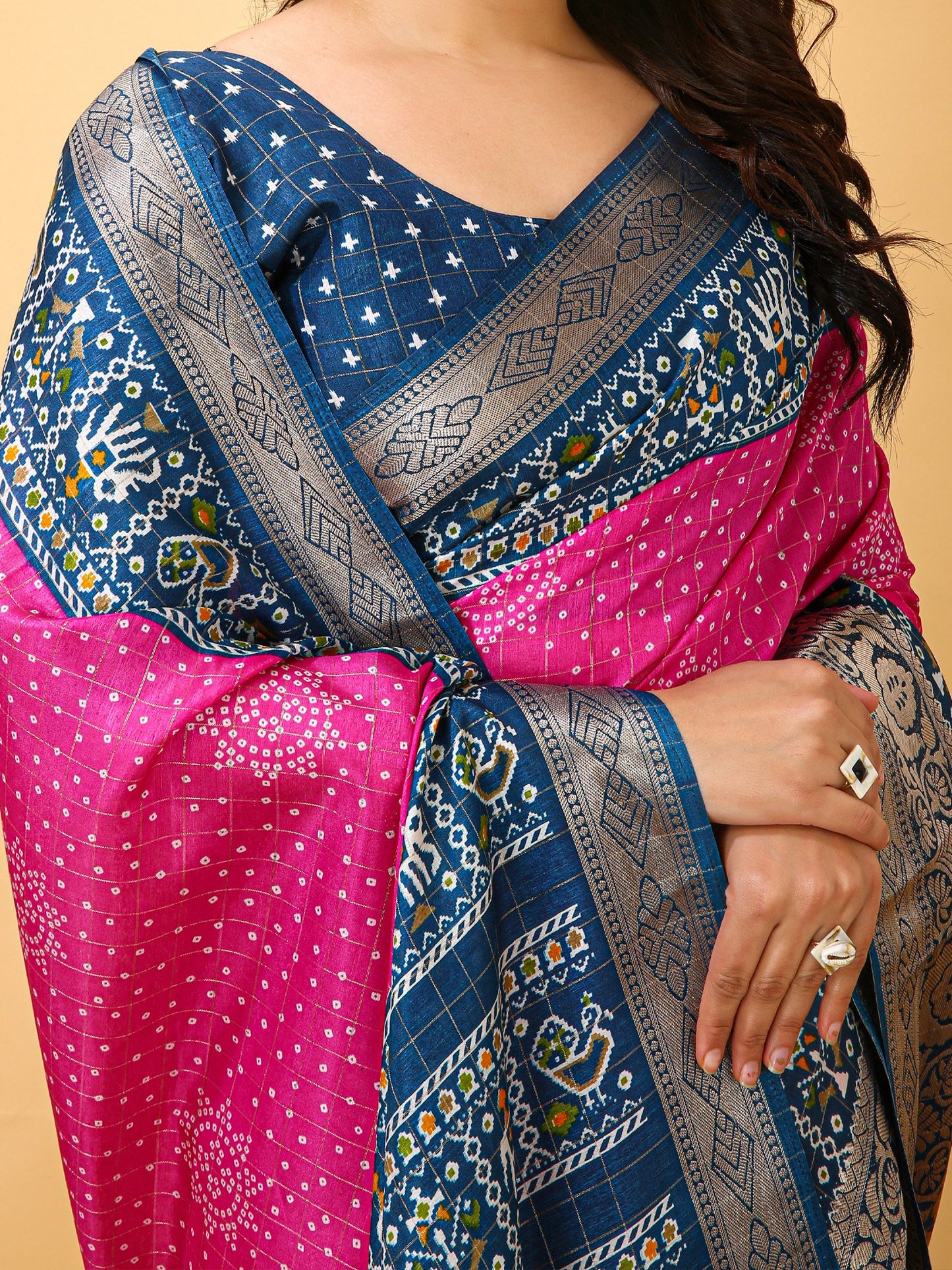 Pink Patola Dola Silk Printed Saree