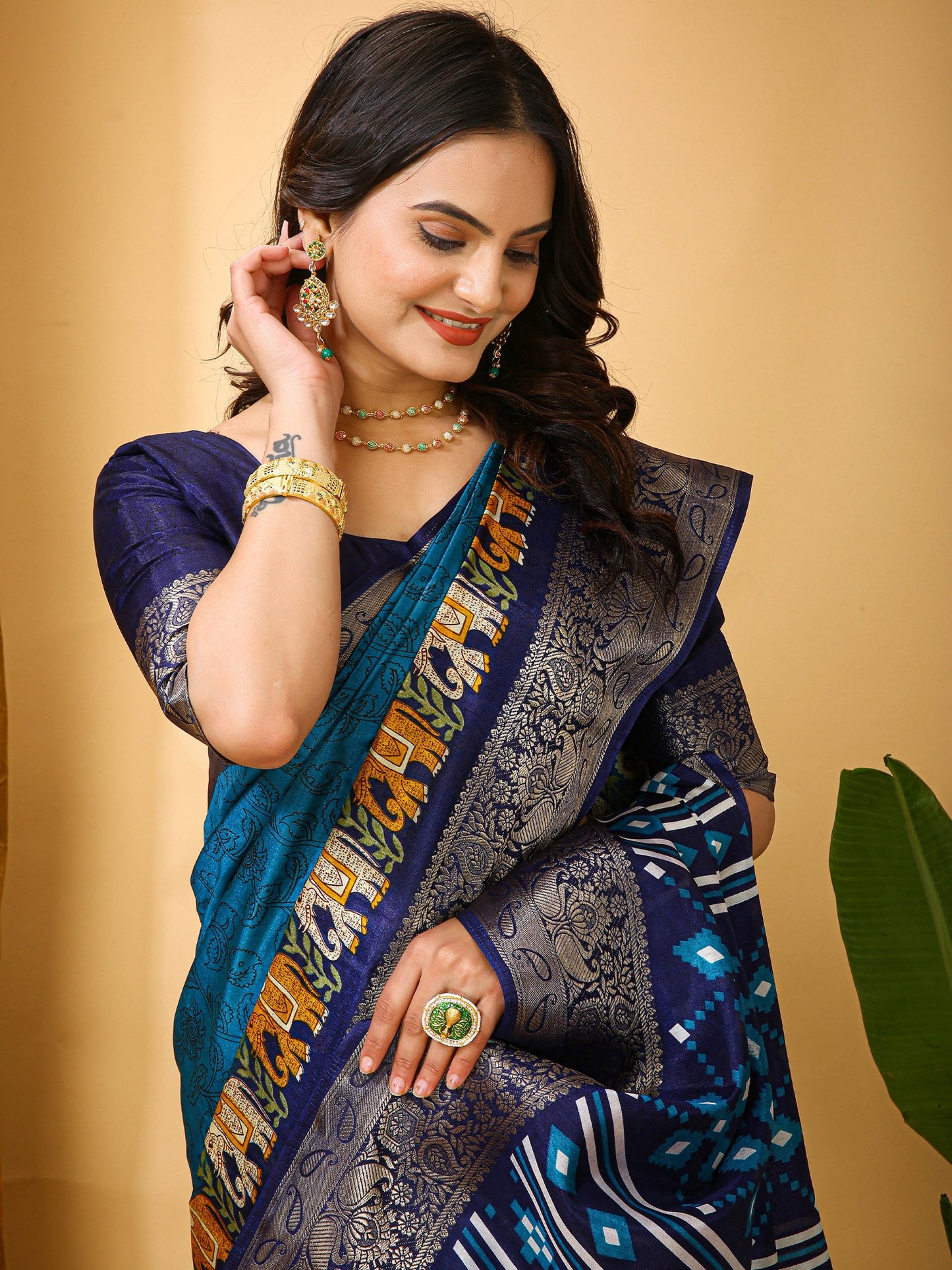 Blue Sungudi Silk Blend Printed Saree