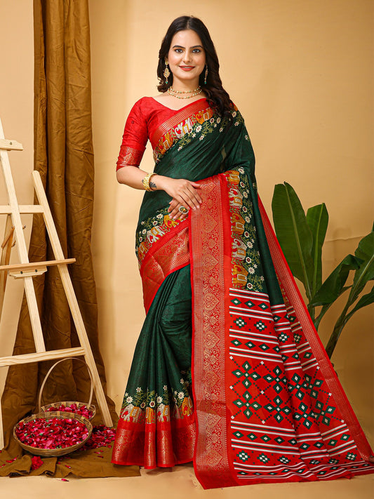 Green Green Sungudi Silk Blend Printed Saree