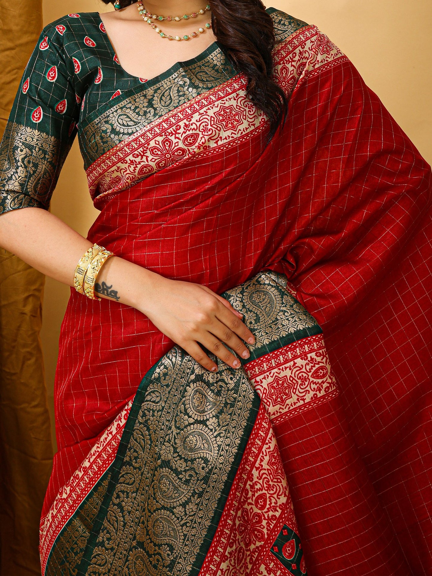 Red Taant Cotton Silk Printed Saree