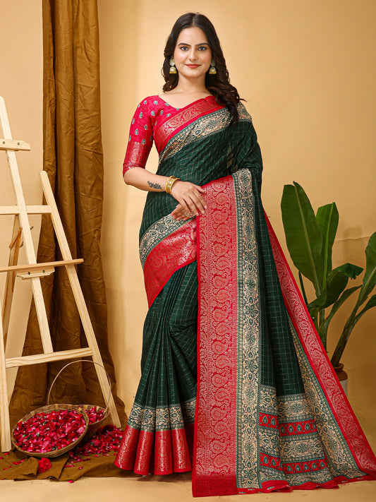 Green Green Taant Cotton Silk Printed Saree