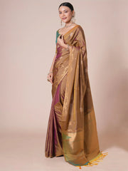 Mauve Jamdani Pure Silk Woven Saree - The Dori Store