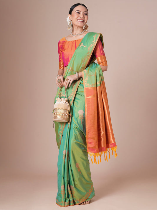 Green Light Jamdani Pure Silk Woven Saree
