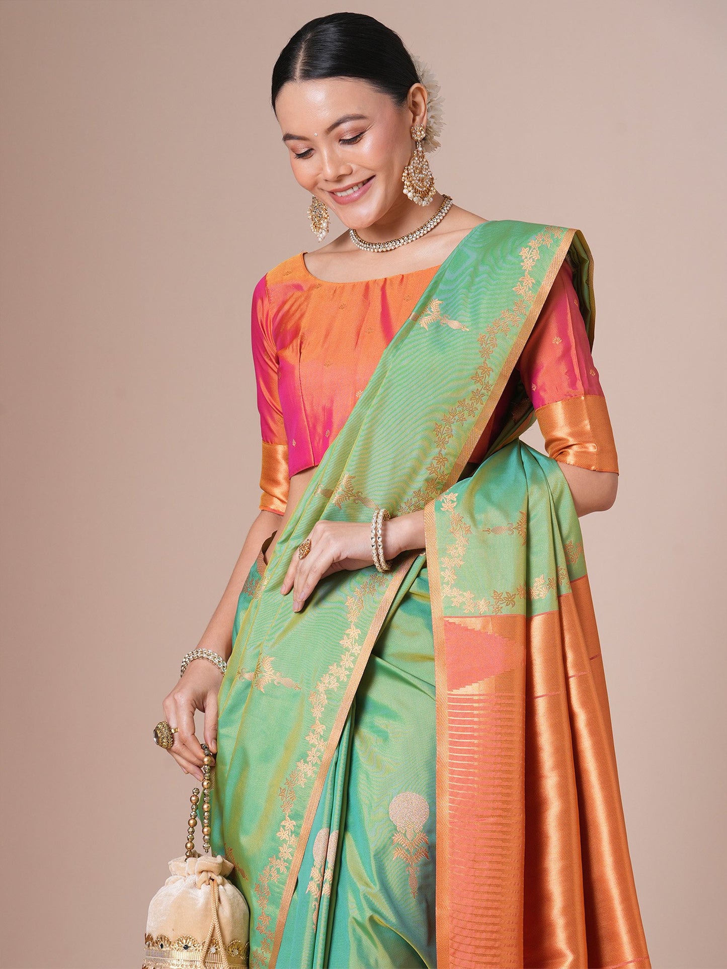 Light Jamdani Pure Silk Woven Saree