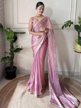 Mauve Party Wear Paper Silk Embellished Saree - The Dori Store