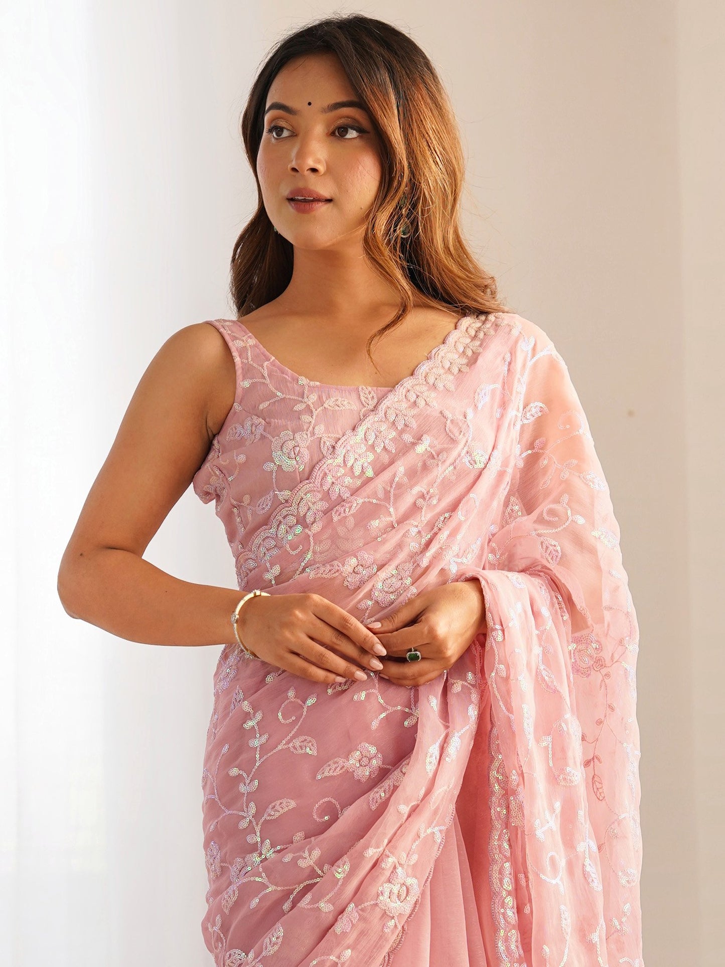 Mauve Party Wear Georgette Embellished Saree