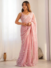 Mauve Party Wear Georgette Embellished Saree - The Dori Store