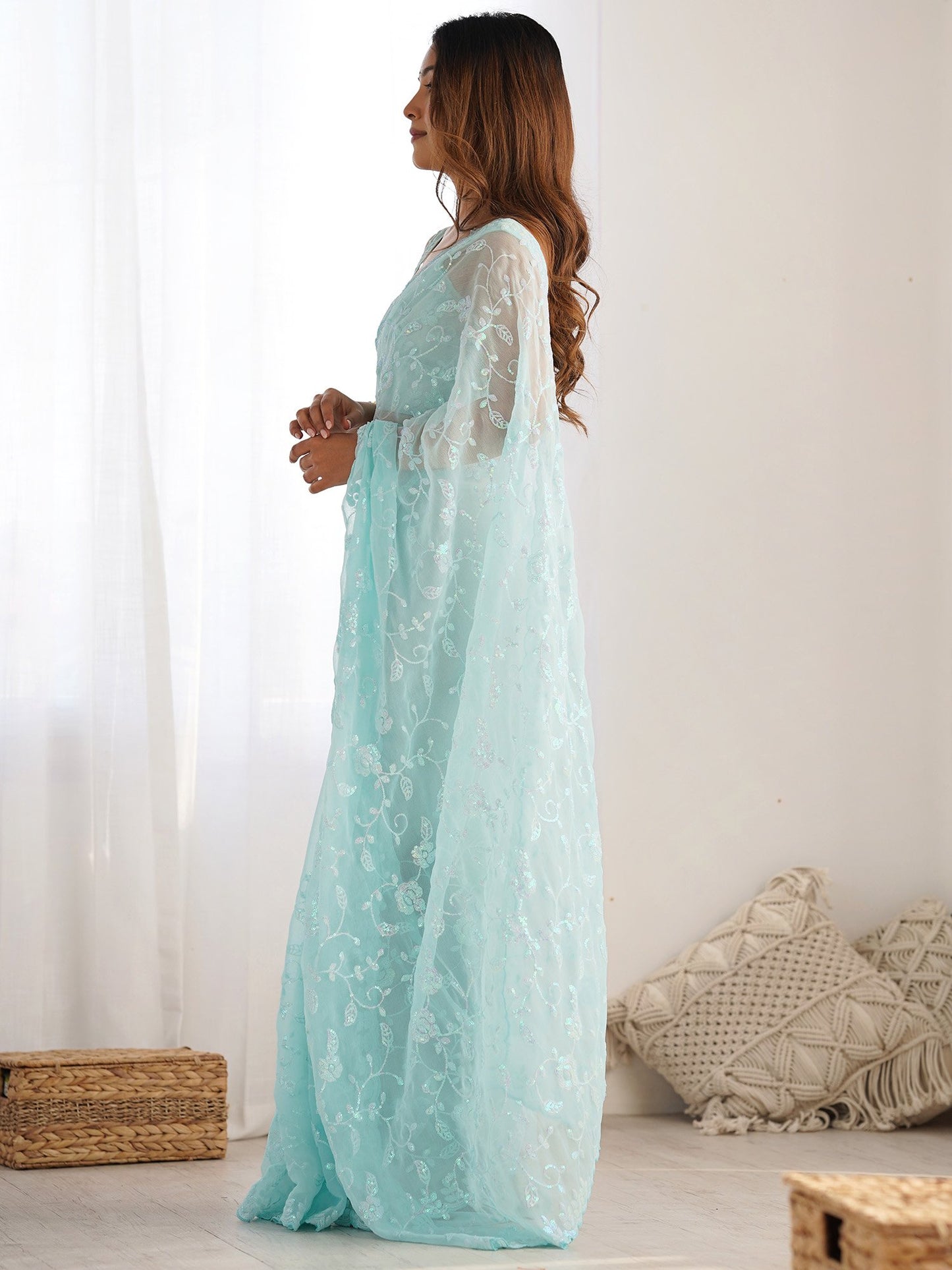 Light Party Wear Georgette Embellished Saree