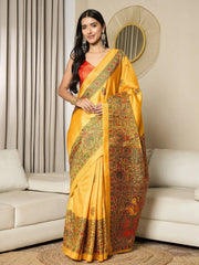 Mustard Tussar Khadi Silk Printed Ready to wear Saree - The Dori Store