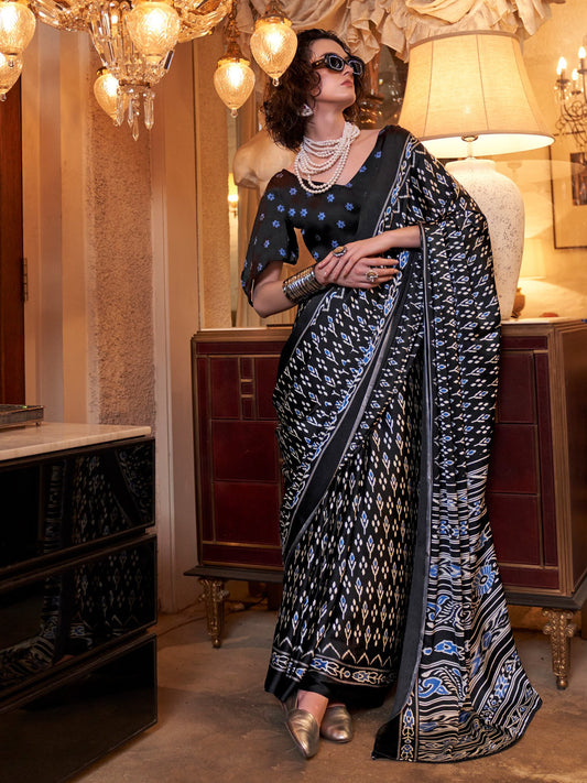 Black Black Patola Crepe Printed Saree