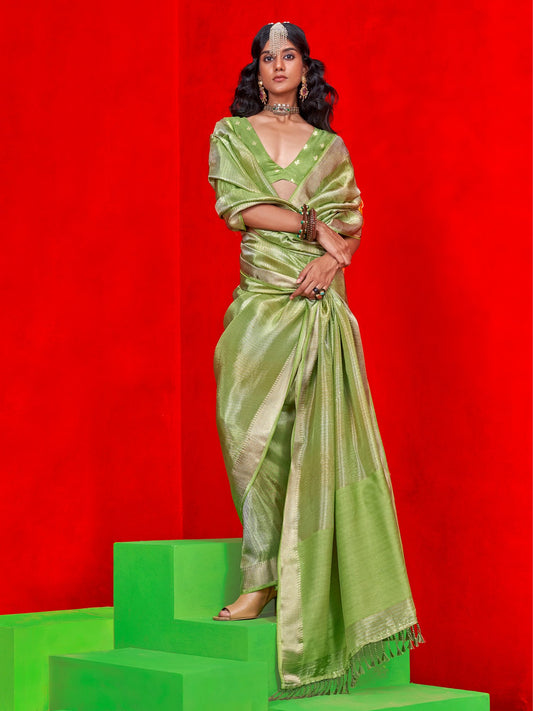 Green Light Banarasi Viscose Embellished Saree
