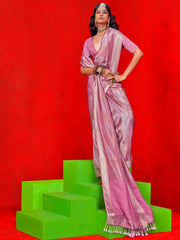 Mauve Banarasi Viscose Embellished Saree - The Dori Store