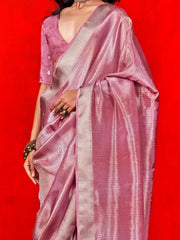 Mauve Banarasi Viscose Embellished Saree - The Dori Store