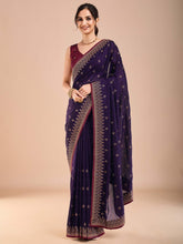 Indigo Party Wear Vichitra Silk Embroidered Saree - The Dori Store