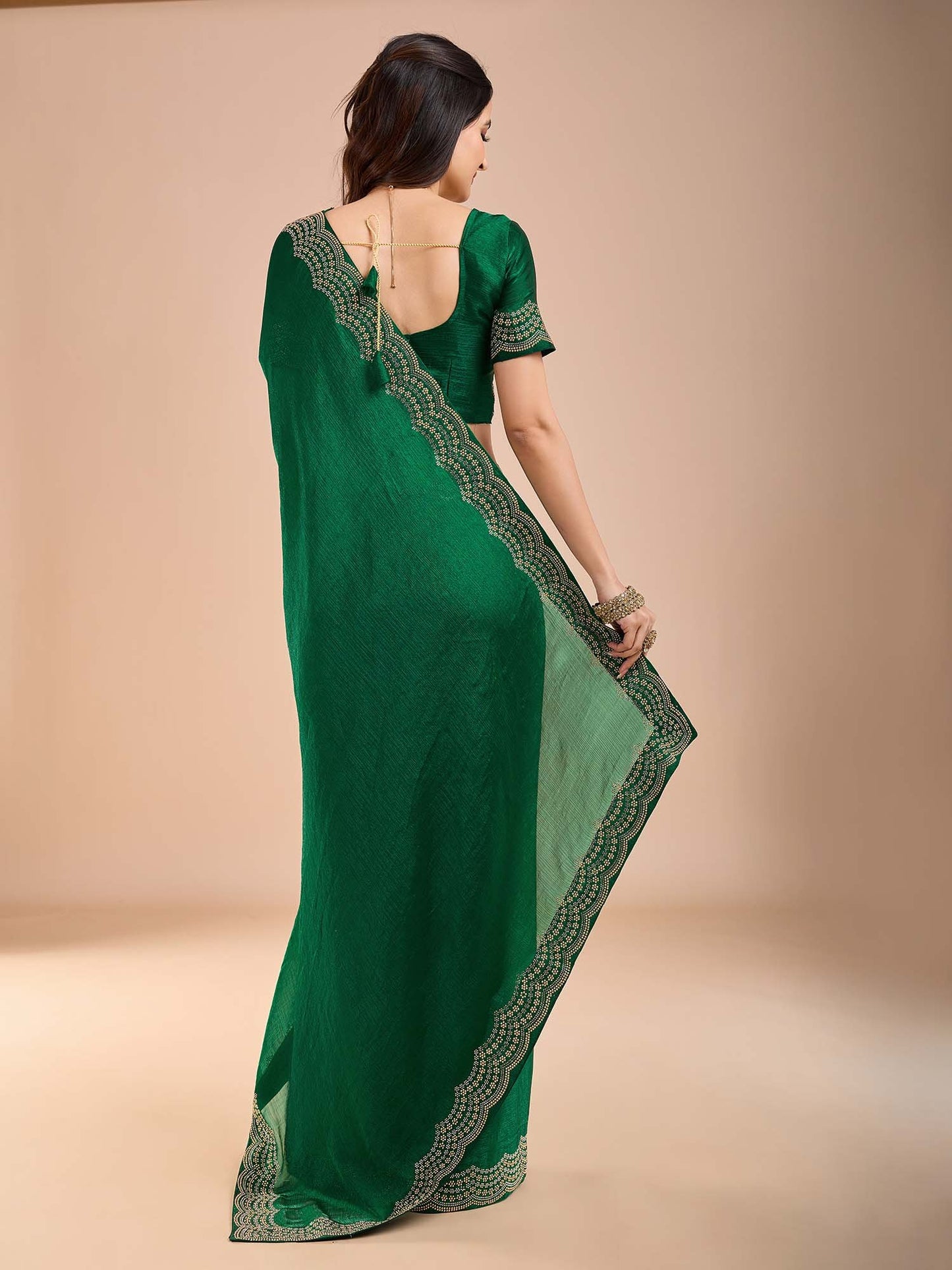 Green Party Wear Tissue Embellished Saree